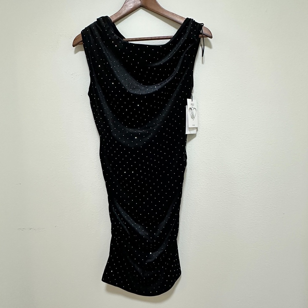 IRIS Los Angeles Mini Dress L Sleeveless Ruched Rhinestones Cocktail Party NWT